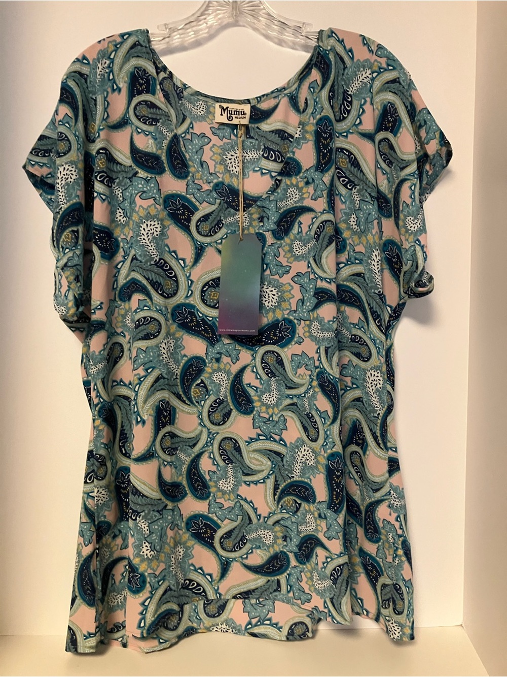 Show Me Your MuMu Teal & Pink Paisley Short-Sleeve Blouse